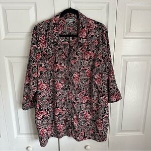 Catherines Womens Artsy Floral Paisley Button Up Top Size 2X Flowy Office Boho